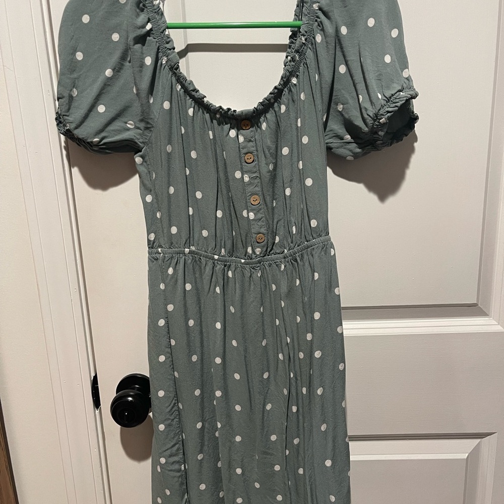 Sage Green Polka Dot Button-Front Dress